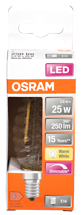 LED LYSPÆRE Cl bw 25 klar e14 dim osram
