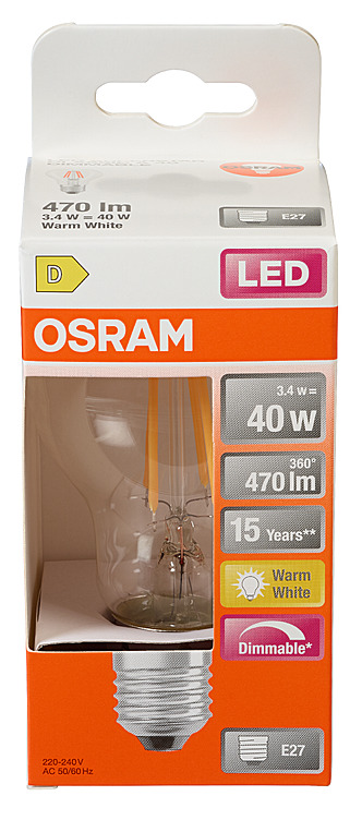 LYSPÆRE LED Cl a 40 klar dim 827 e27 osram