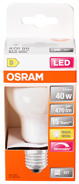 LYSPÆRE LED Cl a 40 matt dim 827 e27 osram