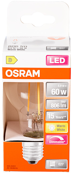 LYSPÆRE LED Cl a 60 klar dim 827 e27 osram