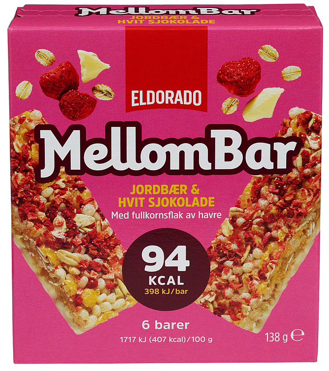 MELLOMBAR JORDBÆR 138 g hvit sjokolade Eldorado