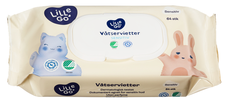 VÅTSERVIETTER Plastfri 64 stk Lillego