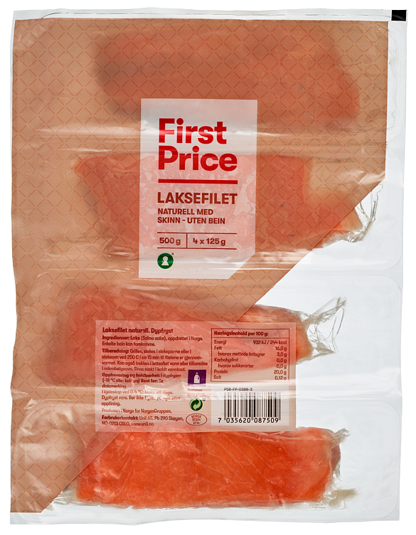 LAKSEFILET NATURELL 4X125G FIRST PRICE