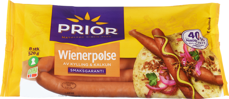 WIENERPØLSER KYLLING/KALKUN 520 g Prior