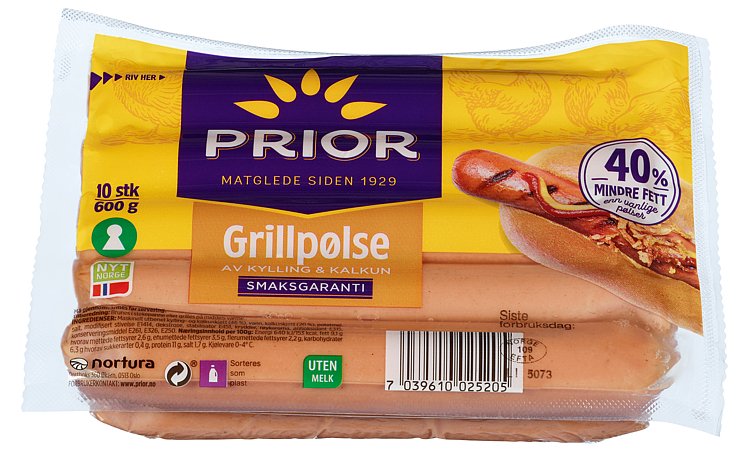 PRIOR GRILLPØLSER 600 g kylling/kalkun