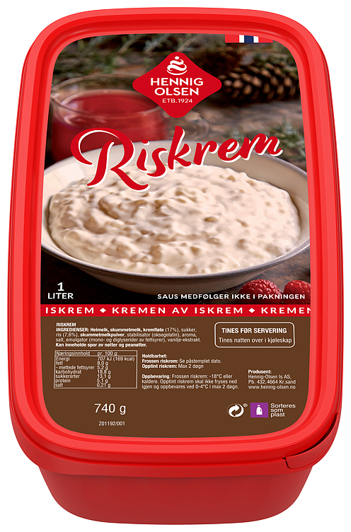 RISKREM M/kremfløte 1l hennig-olsen-is