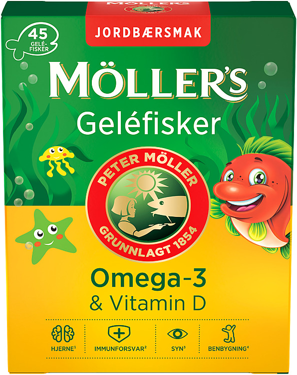 MÖLLERS O3 FISK JORDBÆR 45 geléfisk møllers