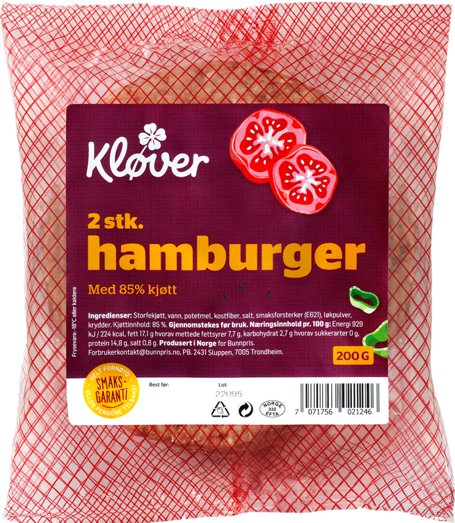 Bilde av KLØVER HAMBURGER RÅ 85% 2 x 100 g frys